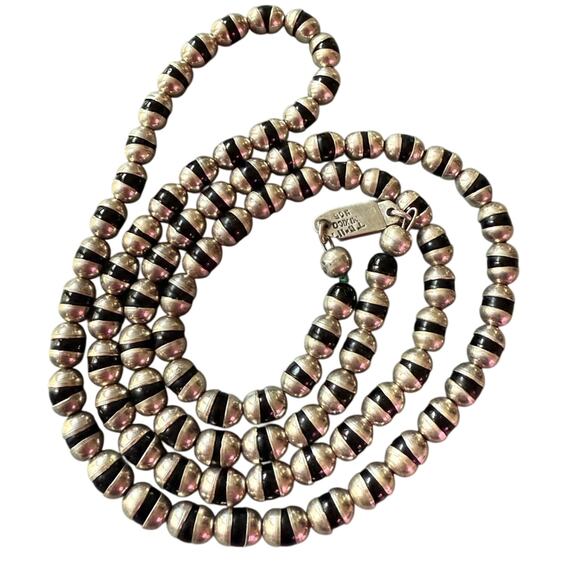 Taxco Jewelry - Taxco Mexico 925 Sterling Silver & Onyx Beaded Necklace